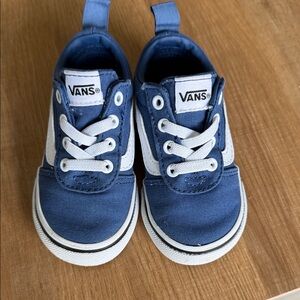 Vans Kids Blue Canvas Slip-On Style Sneakers with White Accents